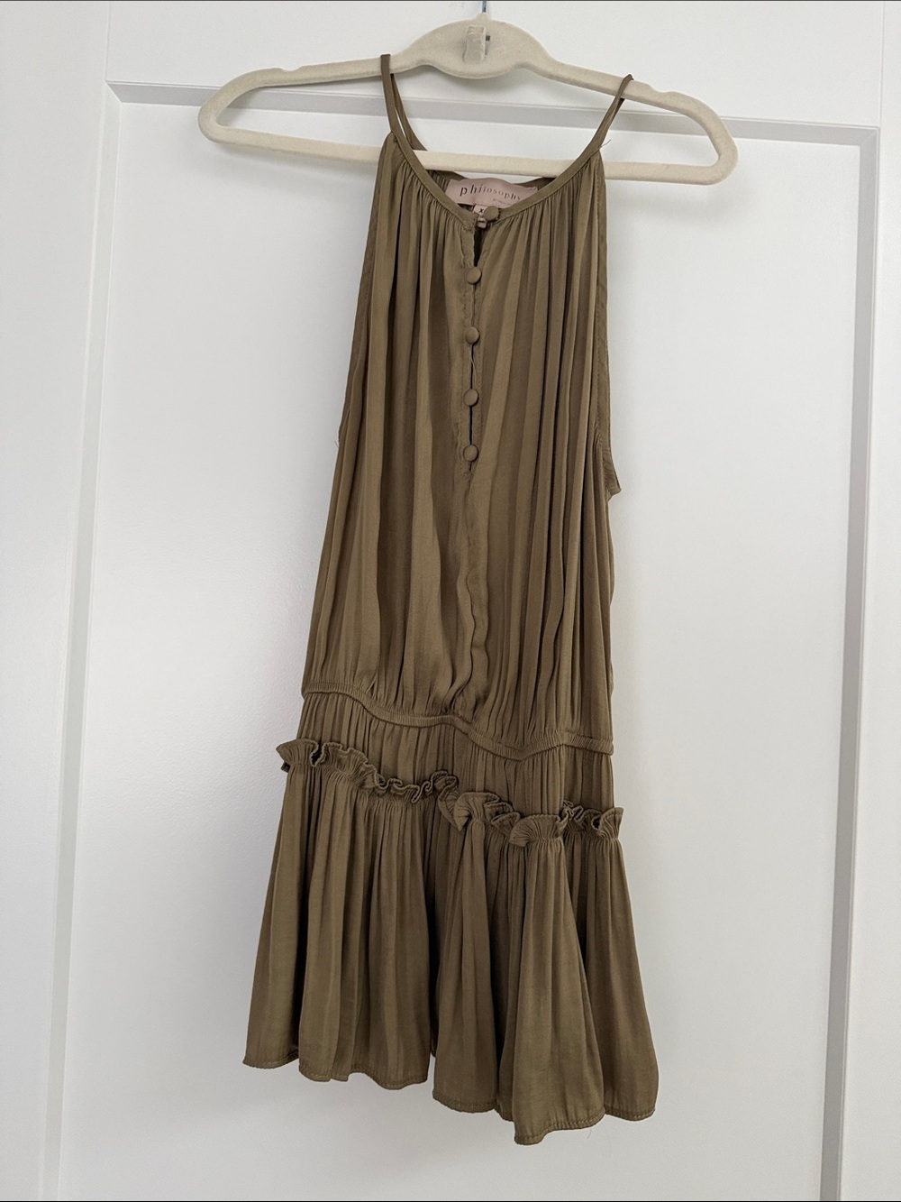 3.1 Phillip Lim Olive Green Button-Front Tiered Skater Skirt